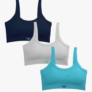 Roxy 3 Buttery Soft Ribbed Knit Optional Padding Blue/Grey Lounge Bras Sz Small